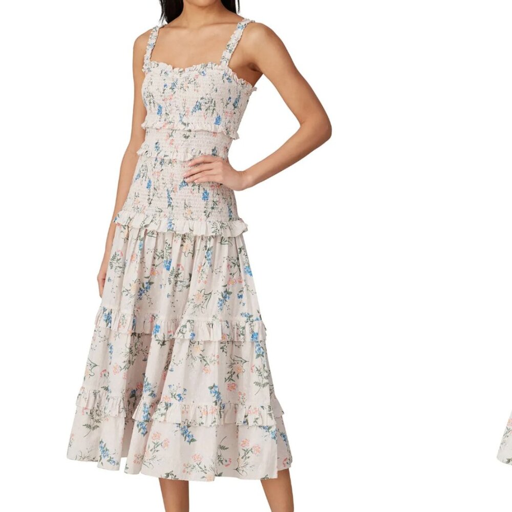 Saylor Althea Dress: Dusty Rose Smocked Floral Midi Dress